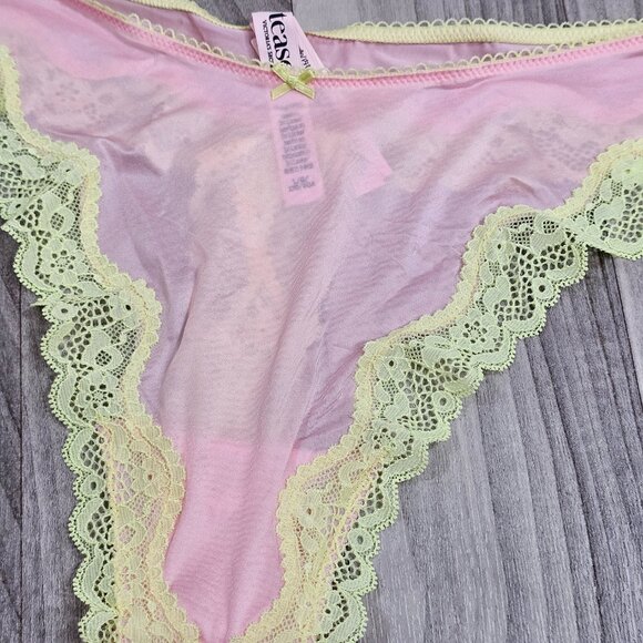 Victoria's Secret TEASE Pink/Lime Silky High-Leg Scoop Thong Panty Size L - Picture 2 of 7
